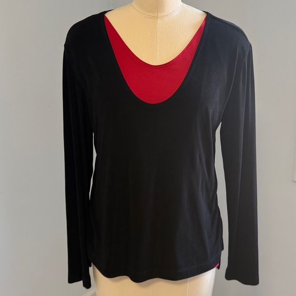 Chico’s Travelers Tops - Chico's Travelers Black Long Sleeve Top with Red Layer SZ1 (Med.8)